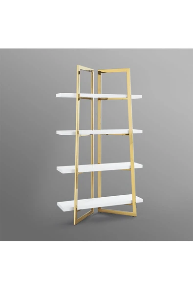 Hitit Dekorasyon Nysa Gold Metal Beyaz Kitaplık & Raf - 3