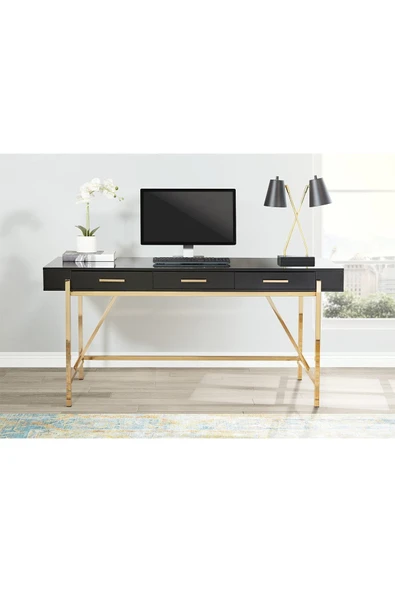Hitit Dekorasyon Mandy Gold Metal Siyah Çalışma Masası - 2