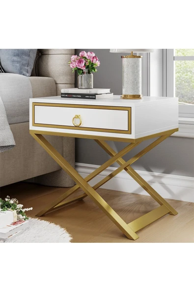 Hitit Dekorasyon Jasmin Gold Metal Beyaz Komodin - 3