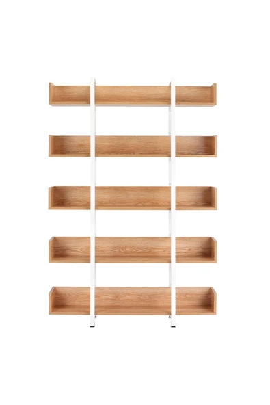 Hitit Dekorasyon Karl Beyaz Metal Ahşap Kitaplık - 3