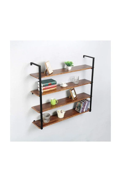 Hitit Dekorasyon Tasnia Siyah Metal Ahşap Duvar Rafı 120cm 4 Katlı - 3