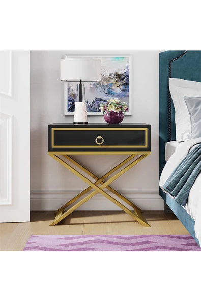 Hitit Dekorasyon Jasmin Gold Metal Siyah Komodin - 2
