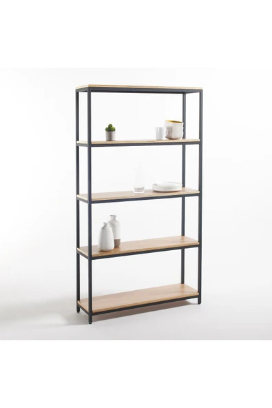 Hitit Dekorasyon Fa Siyah Metal Ahşap Kitaplık