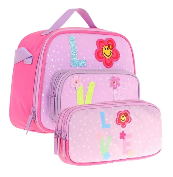 Kaukko Simli Love Baskılı Kız Çocuk Isı Yalıtımlı Beslenme Çantası ve Kalemlik Seti (L7211+L8211) ürün görseli