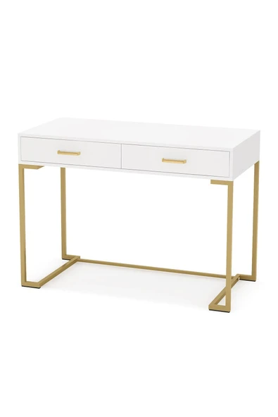 Hitit Dekorasyon Vivian Gold Metal Beyaz Çalışma Masası - Resim 4