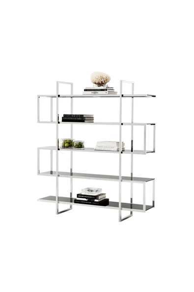 Hitit Dekorasyon Zuzal Paslanmaz Metal Cam Kitaplık