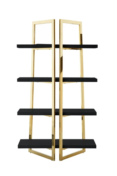 Hitit Dekorasyon Nysa Gold Metal Siyah Kitaplık & Raf - 4