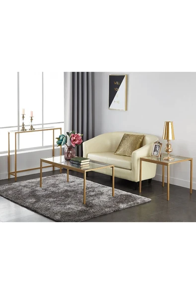 Hitit Dekorasyon Ale Gold Metal Cam Tasarım Dresuar Konsol - 4