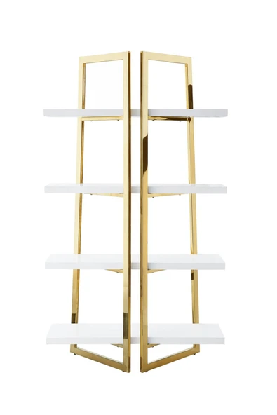 Hitit Dekorasyon Nysa Gold Metal Beyaz Kitaplık & Raf - 4
