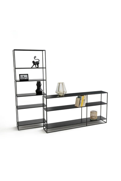 Hitit Dekorasyon Sat Siyah Metal Kitaplık Dresuar Konsol 70*140 - 5