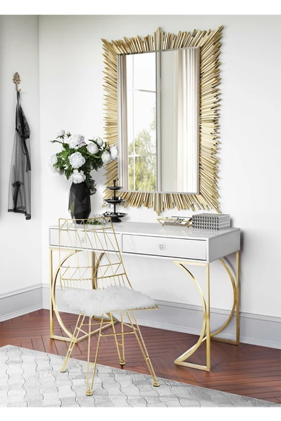 Hitit Dekorasyon Madison Gold Metal Beyaz Çalışma Masası - Resim 2