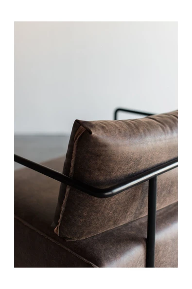 Hitit Dekorasyon Fox Siyah Metal Kahverengi Tekli Koltuk - 3