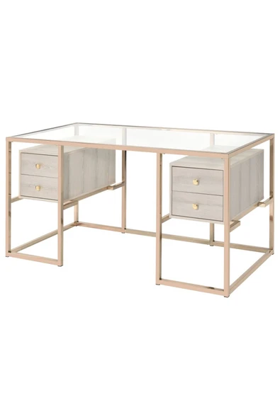 Hitit Dekorasyon Trinity Gold Metal & Ahşap & Cam Çalışma Masası - 2