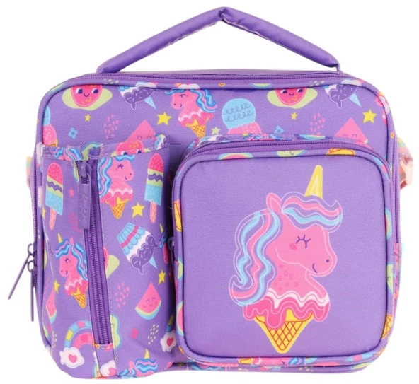 Kaukko Kız Çocuk, Lila Pembe, Unicorn Desenli Isı Yalıtımlı Üç Bölmeli (Matara Cepli) Okul Beslenme Çantası L7224 - Resim 2
