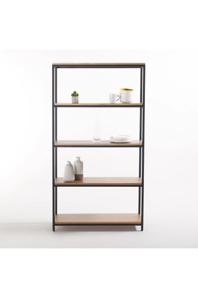 Hitit Dekorasyon Fa Siyah Metal Ahşap Kitaplık - 2