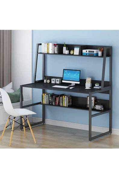 Hitit Dekorasyon Luna Siyah Metal Çalışma Masası - 5