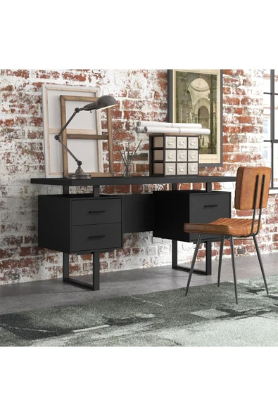 Hitit Dekorasyon Felicita Siyah Metal Çalışma Masası - Resim 2