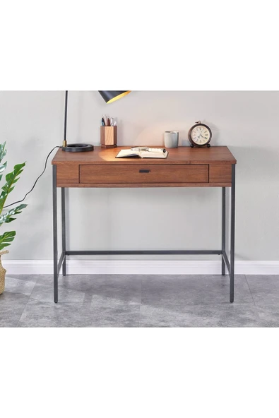 Hitit Dekorasyon Lupus Siyah Metal Ahşap Çalışma Masası - Resim 2