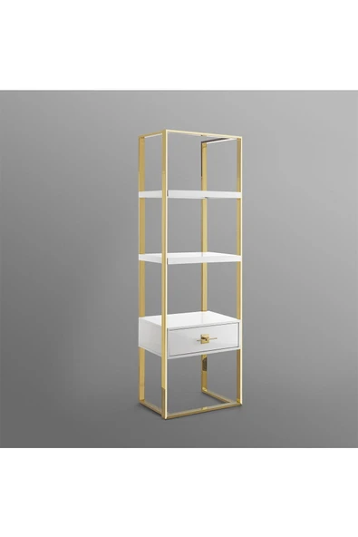 Hitit Dekorasyon Rihanna Gold Metal Beyaz Kitaplık & Raf - 3