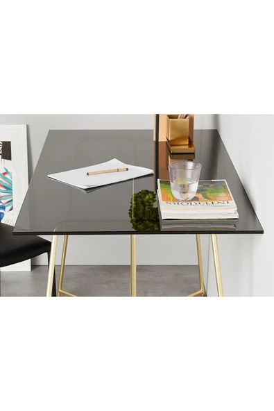 Hitit Dekorasyon Drec Gold Metal Cam Çalışma Masası - 5