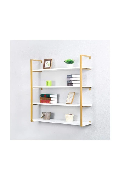 Hitit Dekorasyon Tasnia Gold Metal Ahşap Duvar Rafı 120cm 4 Katlı - 4