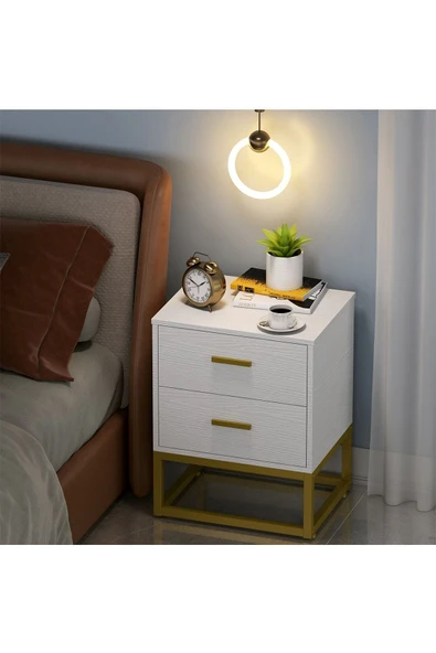 Hitit Dekorasyon Lodovica Gold Metal Beyaz Komodin - 4