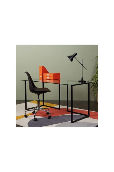 Hitit Dekorasyon Grol Siyah Metal Cam Çalışma Masası