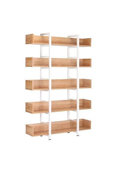 Hitit Dekorasyon Karl Beyaz Metal Ahşap Kitaplık - 2