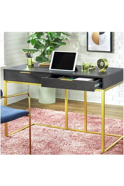 Hitit Dekorasyon Wendy Gold Metal Siyah Çalışma Masası - 2