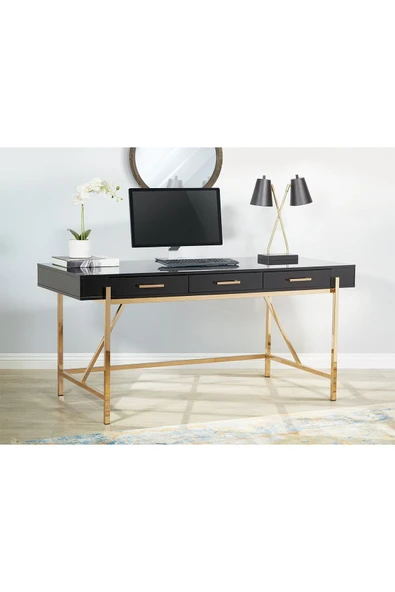 Hitit Dekorasyon Mandy Gold Metal Siyah Çalışma Masası - 3
