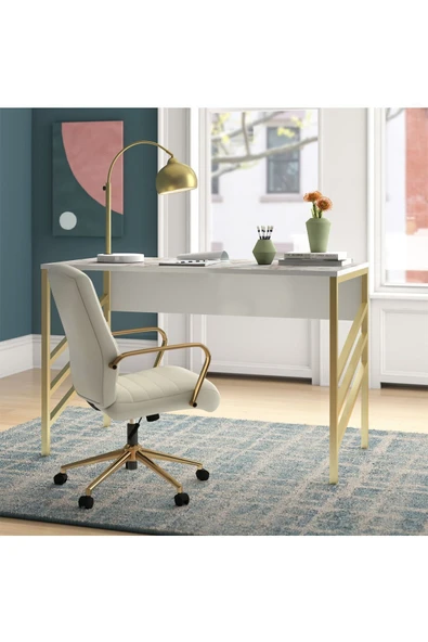 Hitit Dekorasyon Zahra Gold Metal Beyaz Çalışma Masası - 2