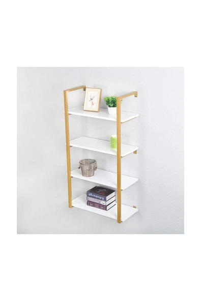 Hitit Dekorasyon Tasnia Gold Metal Ahşap Duvar Rafı 60cm 4 Katlı - 3