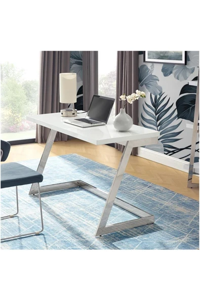 Hitit Dekorasyon Nysa Paslanmaz Metal Beyaz Çalışma Masası