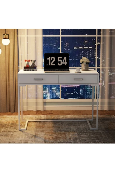 Hitit Dekorasyon Vivian Beyaz Metal Çalışma Masası ürün görseli