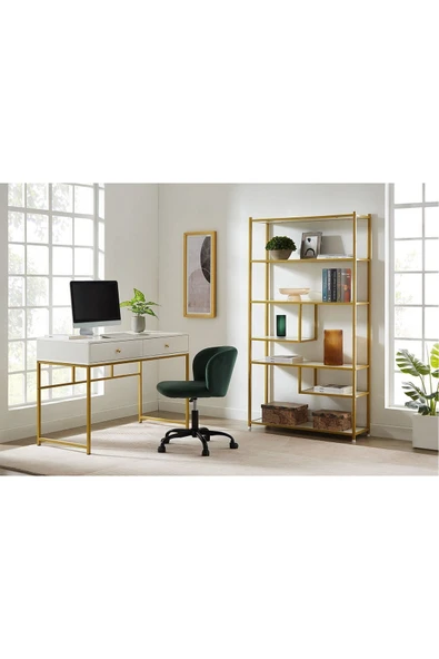 Hitit Dekorasyon Serenity Beyaz Gold Metal Çalışma Masası - 3