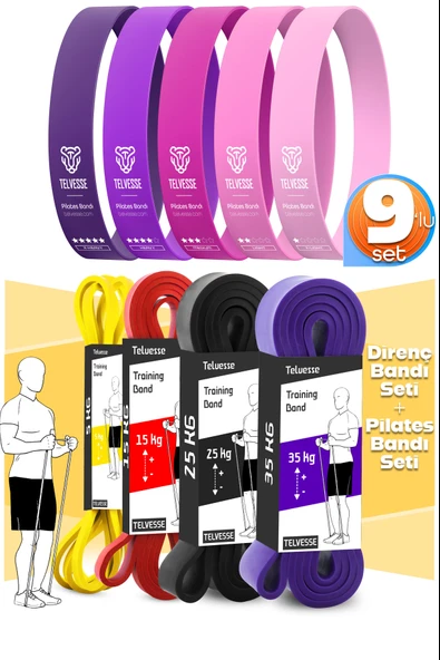 9lu TERA SET 5+15+25+35 KG + 5Li Pilates Direnç Bandı Barfiks Lastiği Loop Band Pembe Ton ürün görseli 1