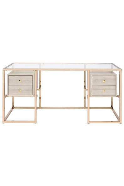 Hitit Dekorasyon Trinity Gold Metal & Ahşap & Cam Çalışma Masası