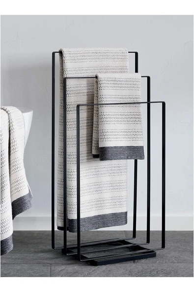 Hitit Dekorasyon Luciana Siyah Metal Ayaklı Havluluk - 3