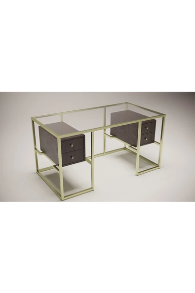 Hitit Dekorasyon Trinity Gold Metal & Ahşap & Cam Çalışma Masası