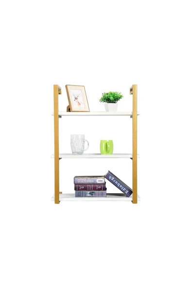Hitit Dekorasyon Tasnia Gold Metal Ahşap Duvar Rafı 60cm 3 Katlı - 3