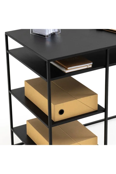 Hitit Dekorasyon Milai Siyah Metal Çalışma Masası - Resim 4