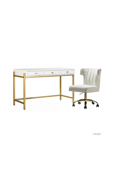Hitit Dekorasyon Matilda Gold Metal Beyaz Çalışma Masası - Resim 3