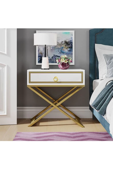 Hitit Dekorasyon Jasmin Gold Metal Beyaz Komodin - 2