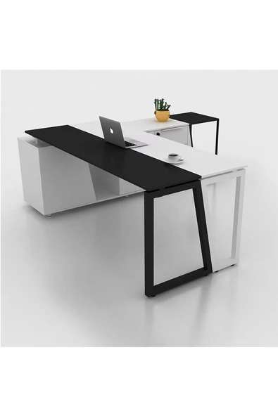 Hitit Dekorasyon Dila Siyah Beyaz Metal Yönetici Çalışma Masası 200x180 - 7