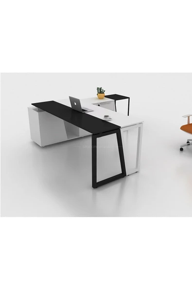 Hitit Dekorasyon Dila Siyah&beyaz Metal Yönetici Çalışma Masası 180*160 - 8