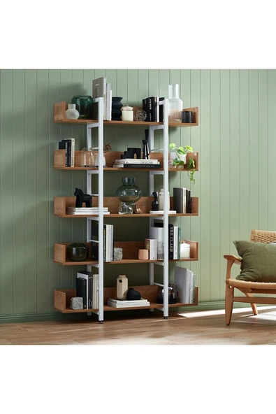 Hitit Dekorasyon Karl Beyaz Metal Ahşap Kitaplık