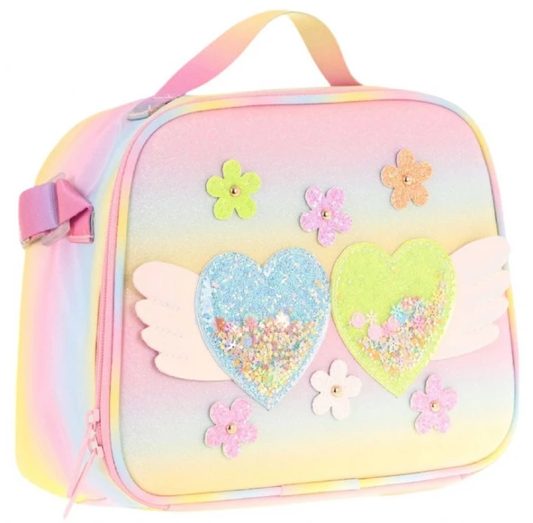 Kaukko Kids Kız Çocuk Isı Yalıtımlı Okul/Piknik Beslenme Çantası (Simli Kalp ve Çiçekler) L7213 ürün görseli