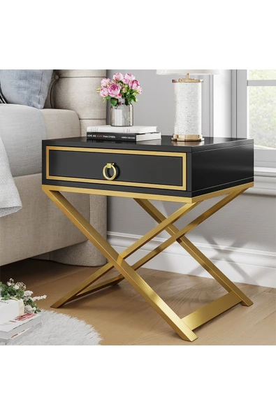 Hitit Dekorasyon Jasmin Gold Metal Siyah Komodin - 3