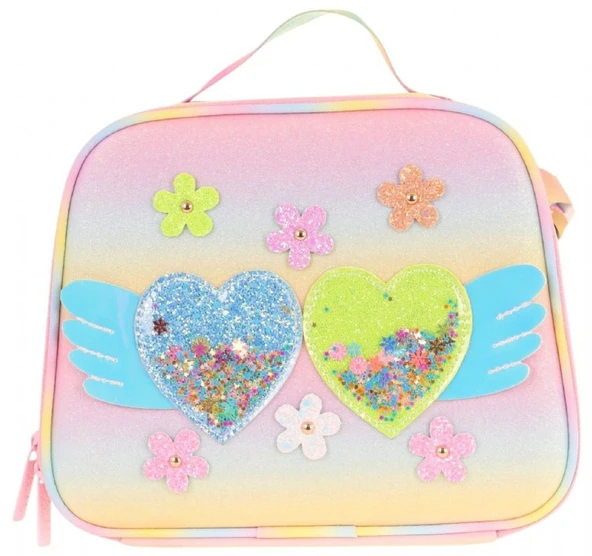 Kaukko Kids Kız Çocuk Isı Yalıtımlı Okul/Piknik Beslenme Çantası (Simli Kalp ve Çiçekler) L7213 - Resim 2