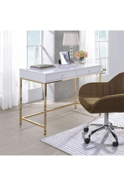 Hitit Dekorasyon Adriana Gold Metal Beyaz Çalışma Masası - 2